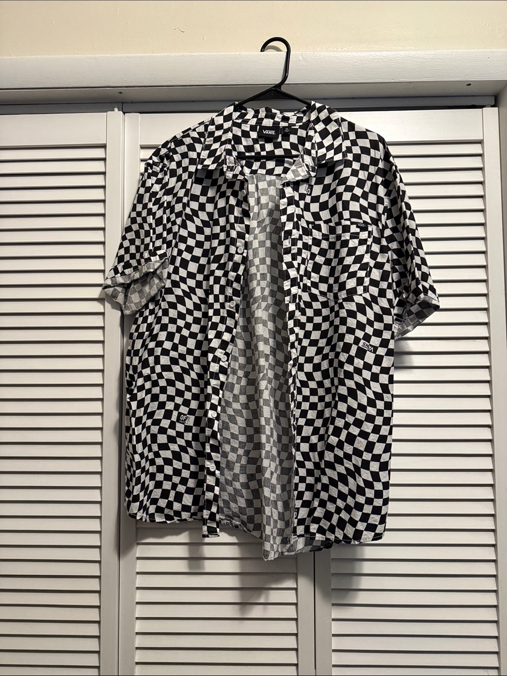 Checkerboard Short-Sleeve Button-Down Shirt - Black/White